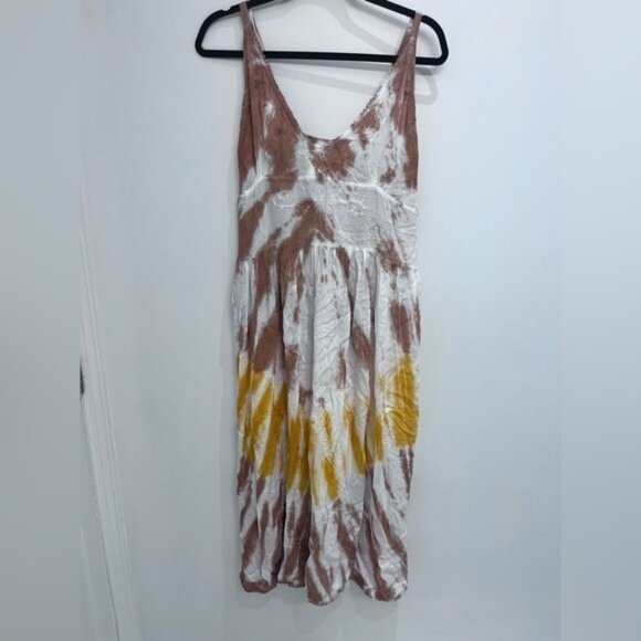 BOHO cotton dress with belted yellow and brown - Picture 1 of 13